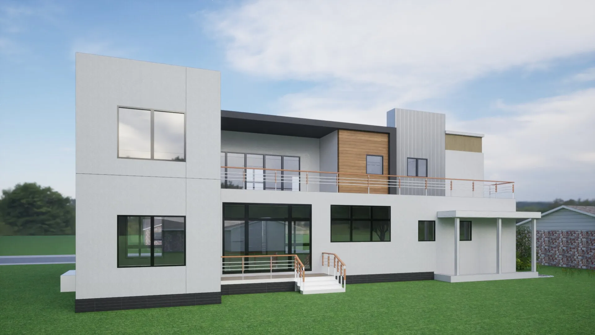 Modern white Closter Residence with timber accents